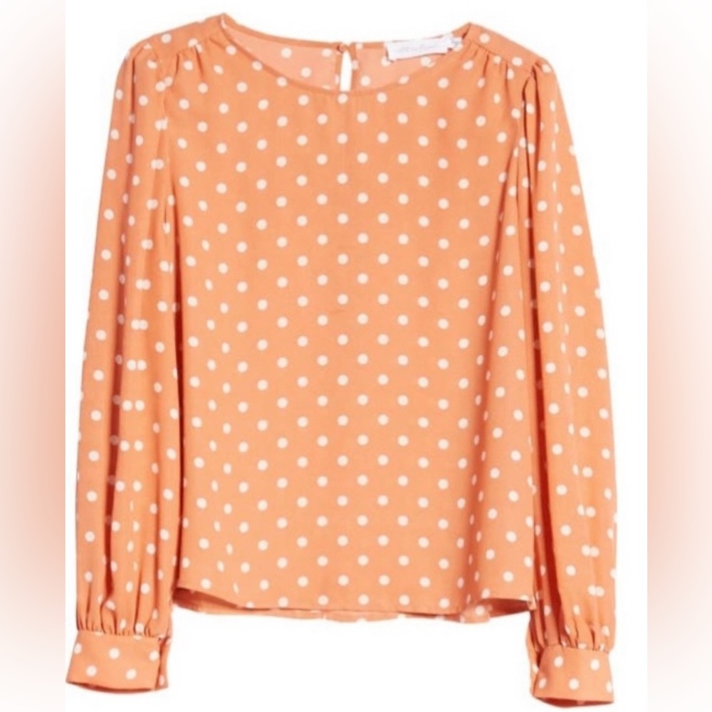 All in Favor Orange Polka Dot Blouse in women’s size medium